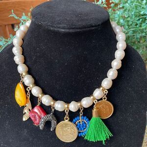 Baroque Natural Pearl Boho Necklace Collar Large Cream Ringed Pearls Handcrafted